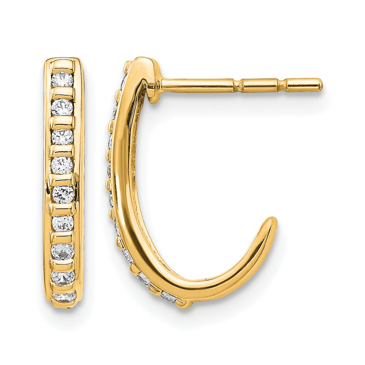 14k Yellow Gold 1/5 CT Diamond J-Hoop Style Post Earrings