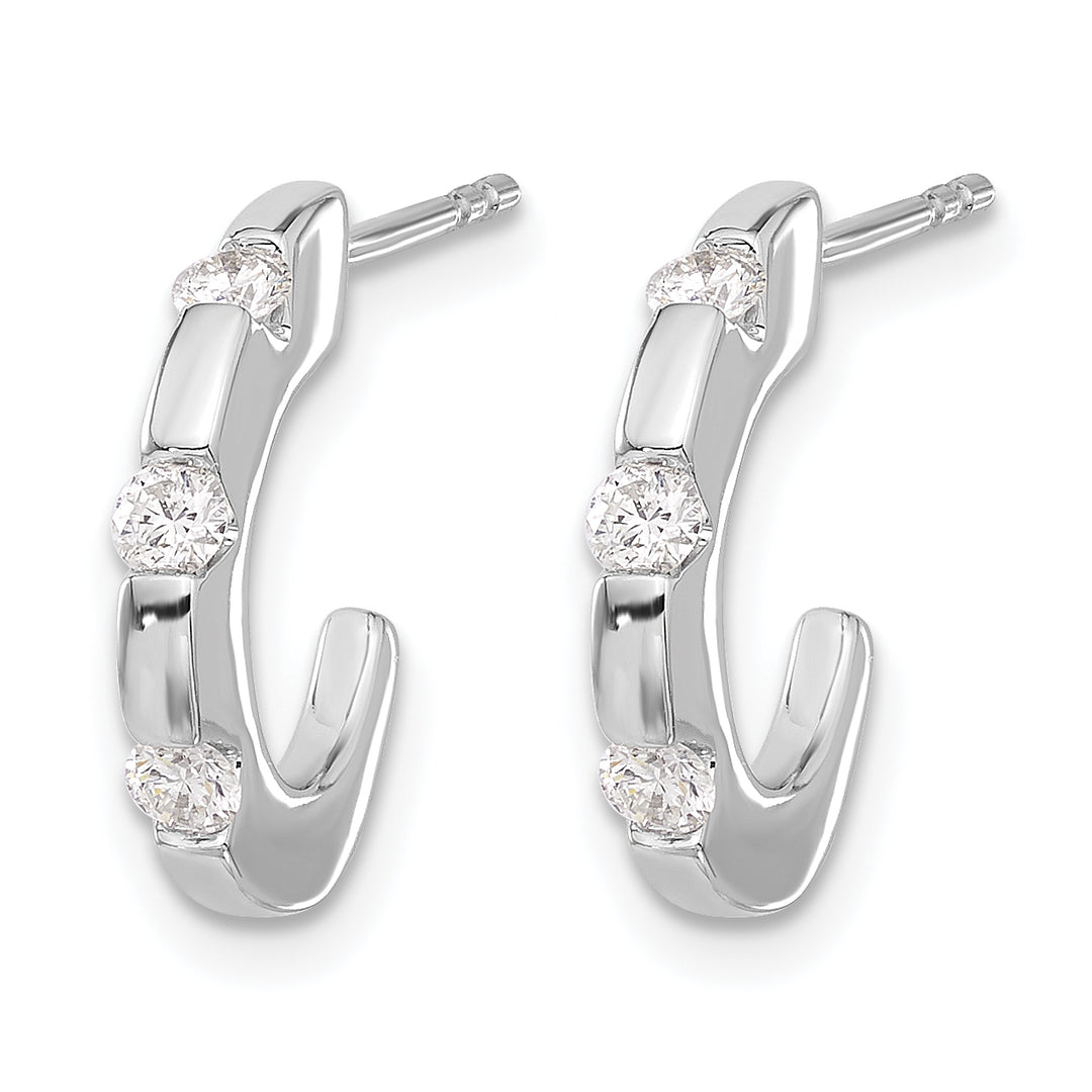 14k White Gold 1/3 CT Diamond J-Hoop Design Post Earrings