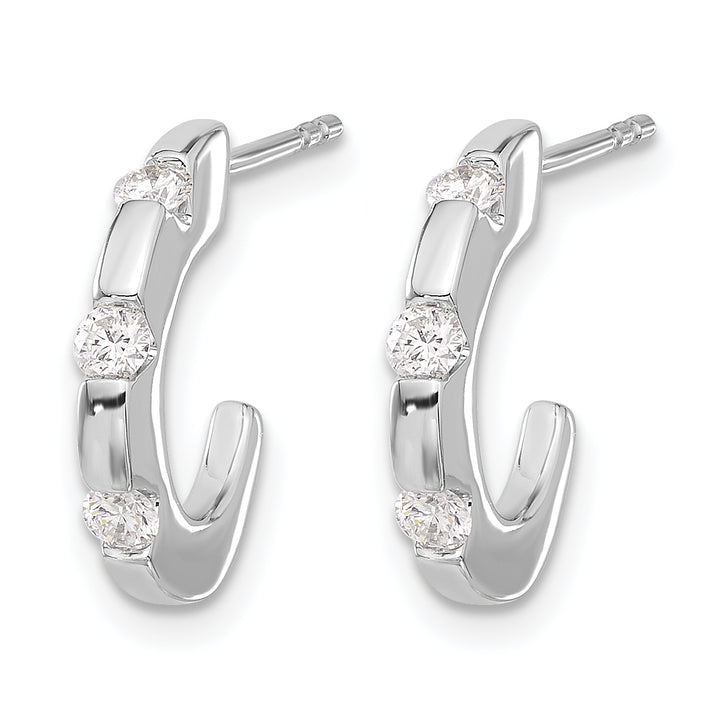14k White Gold 1/3 CT Diamond J-Hoop Design Post Earrings