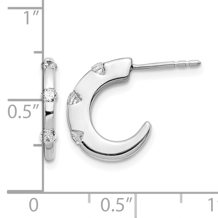 14k White Gold 1/3 CT Diamond J-Hoop Design Post Earrings