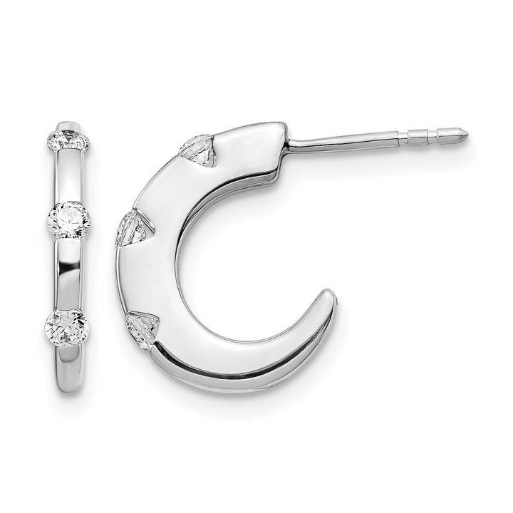 14k White Gold 1/3 CT Diamond J-Hoop Design Post Earrings