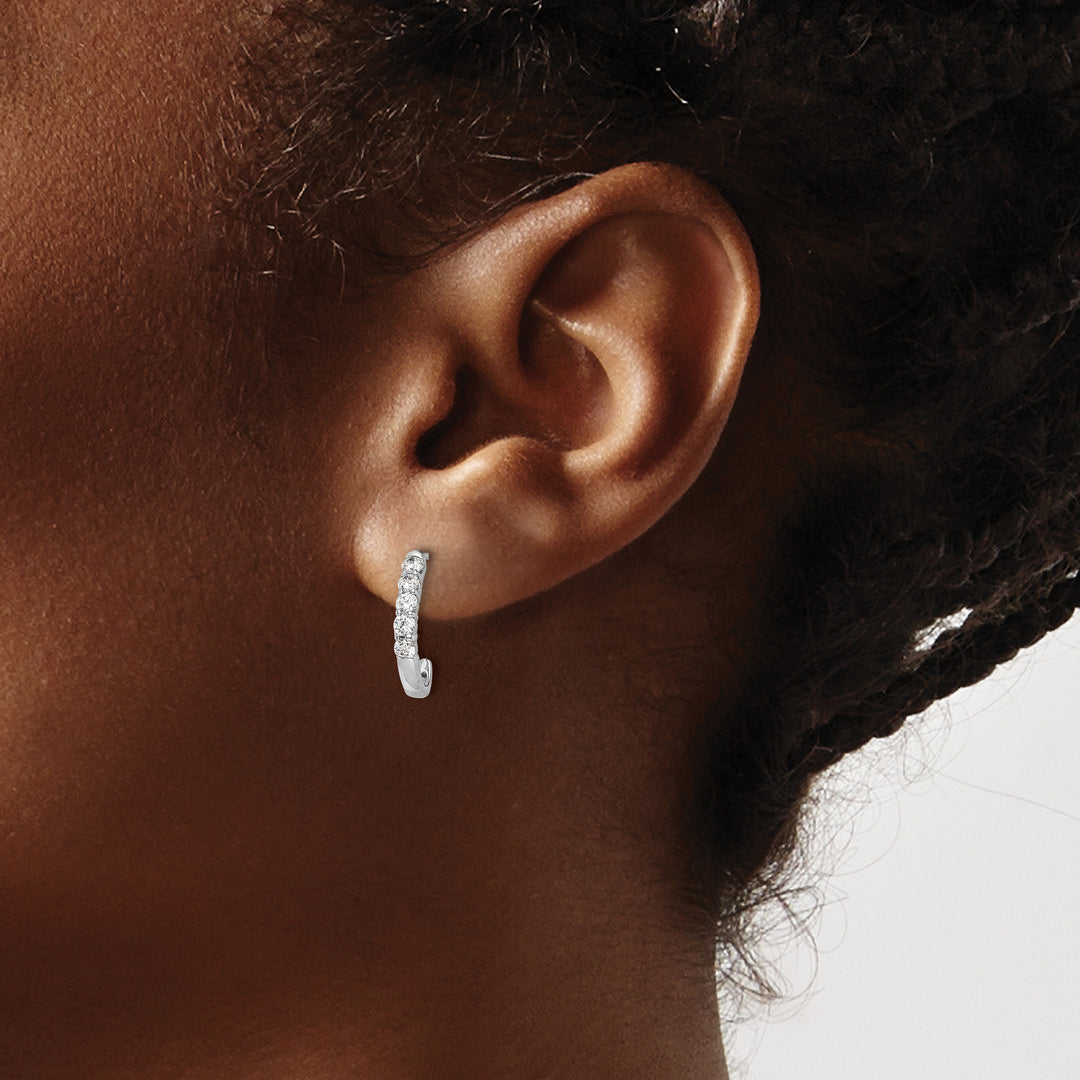 14k White Gold 1/2 CT Diamonds J-Hoop Post Earrings