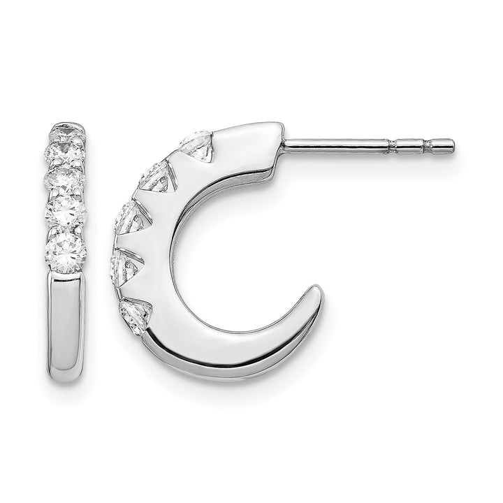 14k White Gold 1/2 CT Diamonds J-Hoop Post Earrings