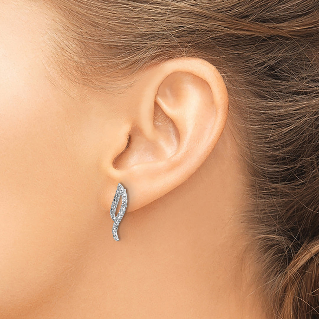 14k White Gold 1/4 CT Diamond Wave Design Post Earrings