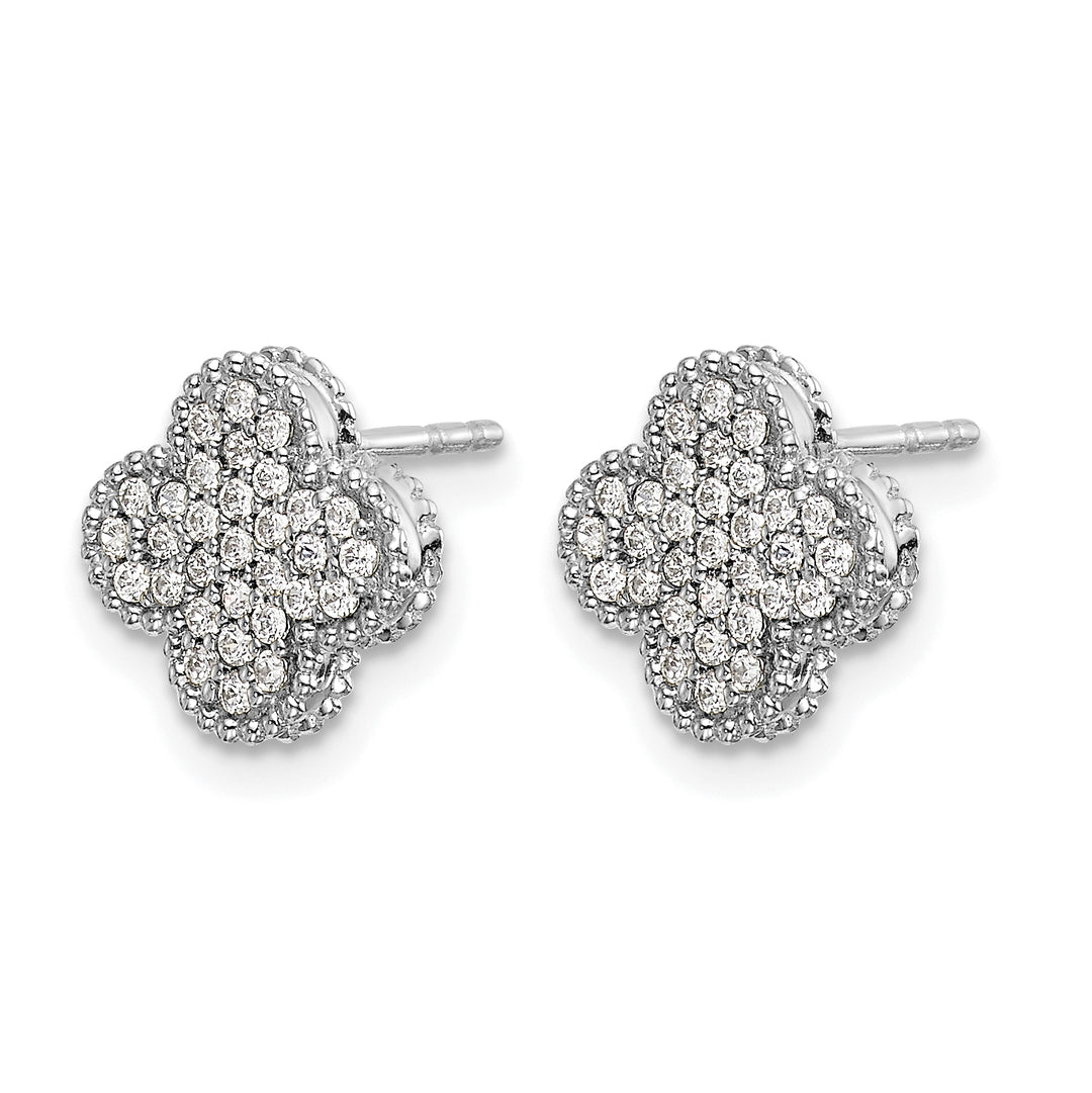 14k White Gold 1/3 CT Pave Diamond Quatrefoil Design Post Earrings