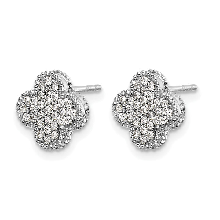 14k White Gold 1/3 CT Pave Diamond Quatrefoil Design Post Earrings