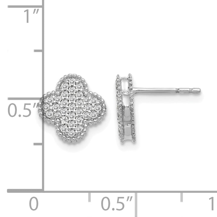 14k White Gold 1/3 CT Pave Diamond Quatrefoil Design Post Earrings