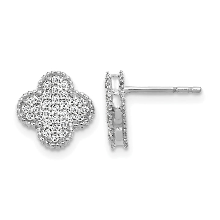 14k White Gold 1/3 CT Pave Diamond Quatrefoil Design Post Earrings
