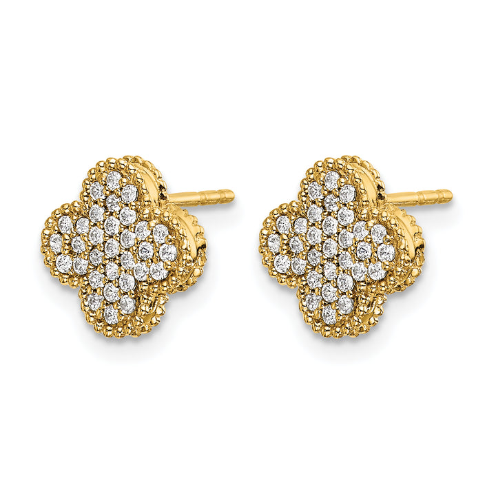 14k Yellow Gold 1/3 CT Pave Diamond Quatrefoil Design Post Earrings