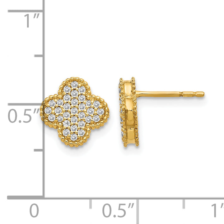 14k Yellow Gold 1/3 CT Pave Diamond Quatrefoil Design Post Earrings