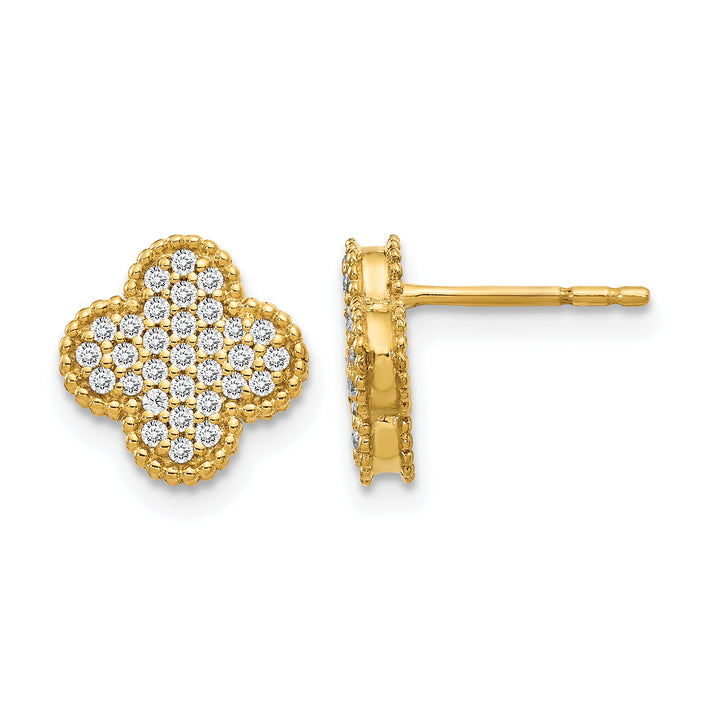 14k Yellow Gold 1/3 CT Pave Diamond Quatrefoil Design Post Earrings