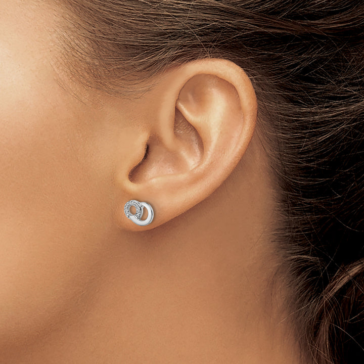 14k White Gold Polished Diamond Circles Design Post Earrings