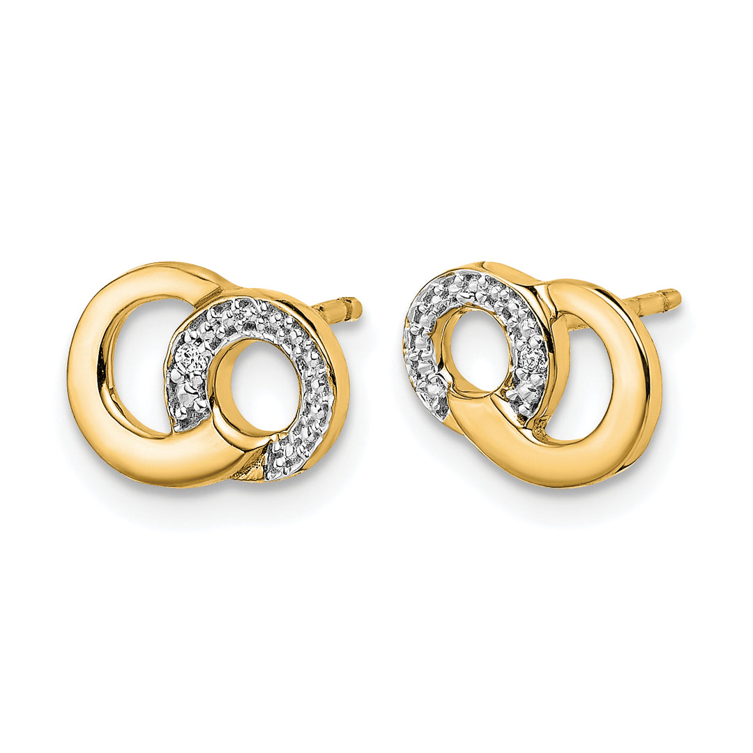 14k Yellow Gold White Rhodium Diamond Circles Post Earrings