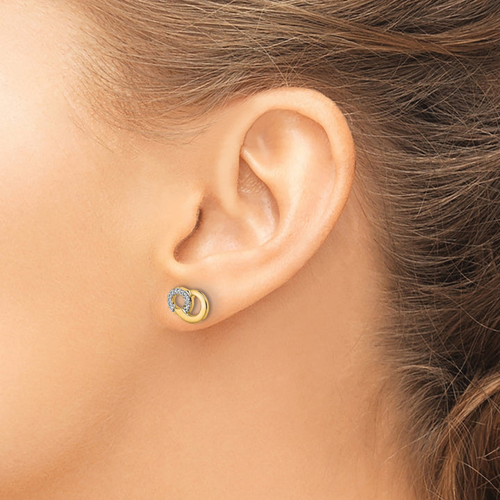 14k Yellow Gold White Rhodium Diamond Circles Post Earrings
