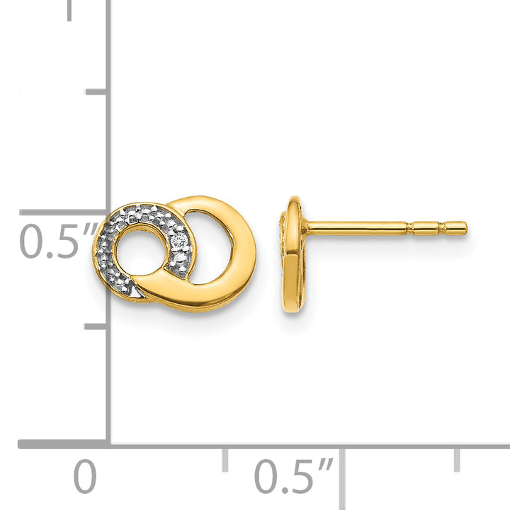14k Yellow Gold White Rhodium Diamond Circles Post Earrings