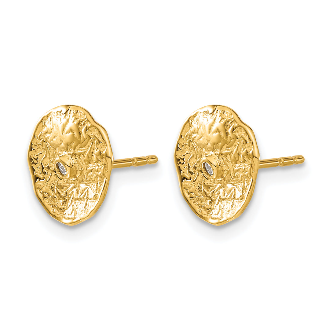 14k Yellow Gold Textured Circle 0.03 CT Diamond Post Earrings