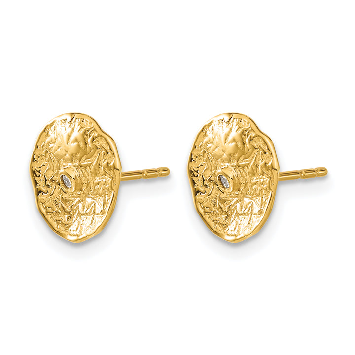 14k Yellow Gold Textured Circle 0.03 CT Diamond Post Earrings