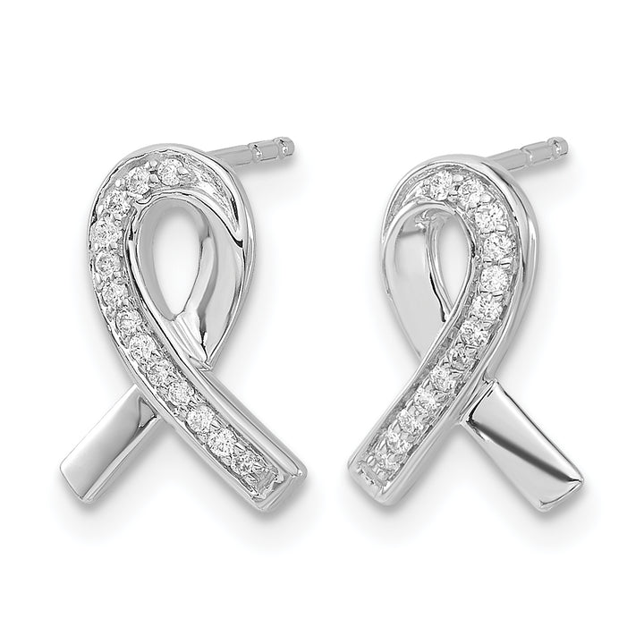 14k White Gold 1/10 CT Diamond Awareness Ribbon Post Earrings