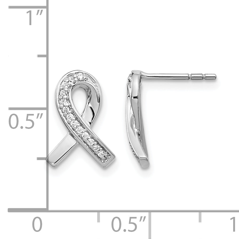 14k White Gold 1/10 CT Diamond Awareness Ribbon Post Earrings