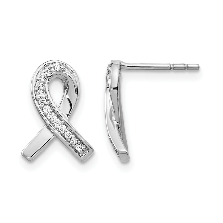 14k White Gold 1/10 CT Diamond Awareness Ribbon Post Earrings