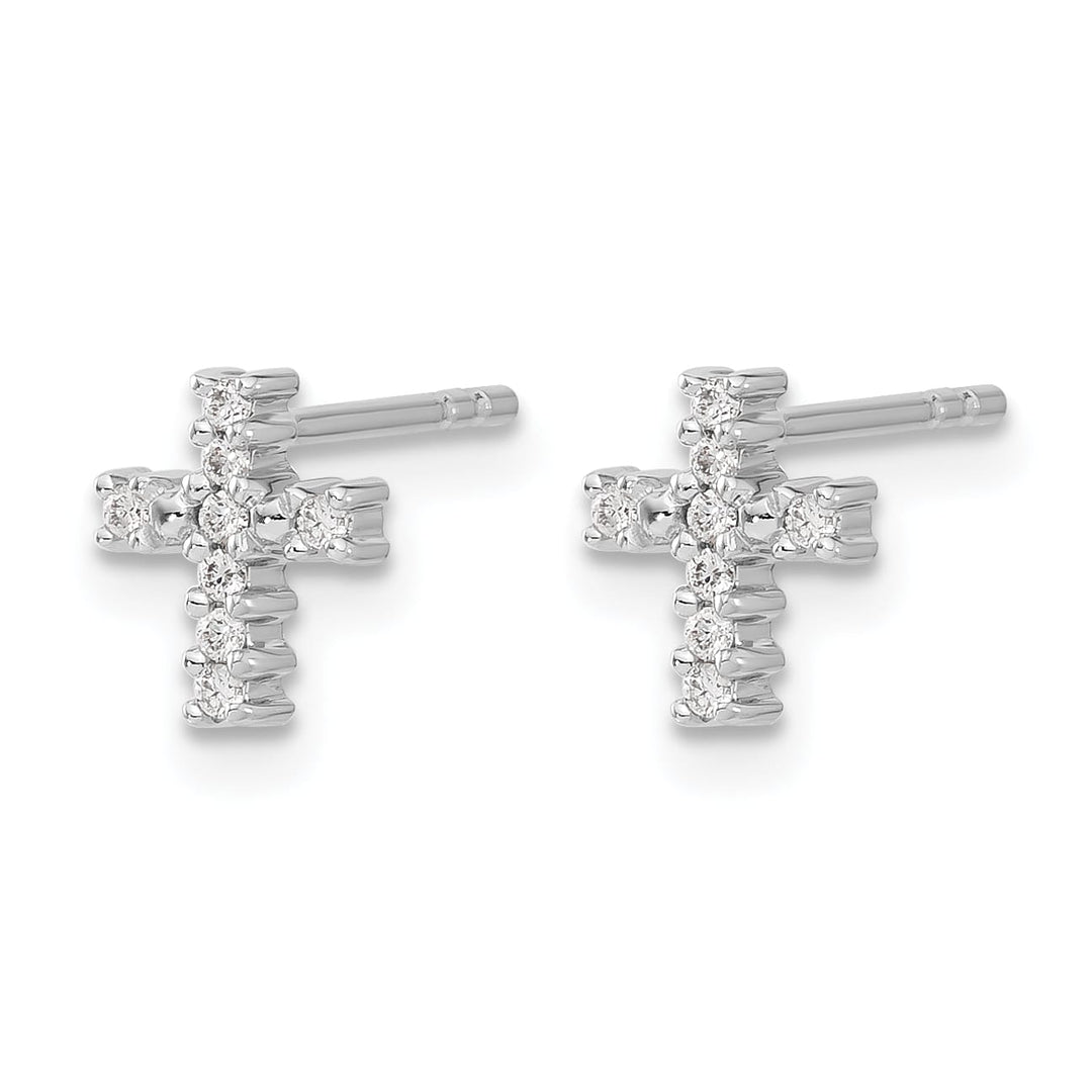 14K White Gold Polished 1/10 carat Diamond Small Cross Post Earrings