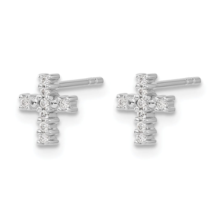 14K White Gold Polished 1/10 carat Diamond Small Cross Post Earrings