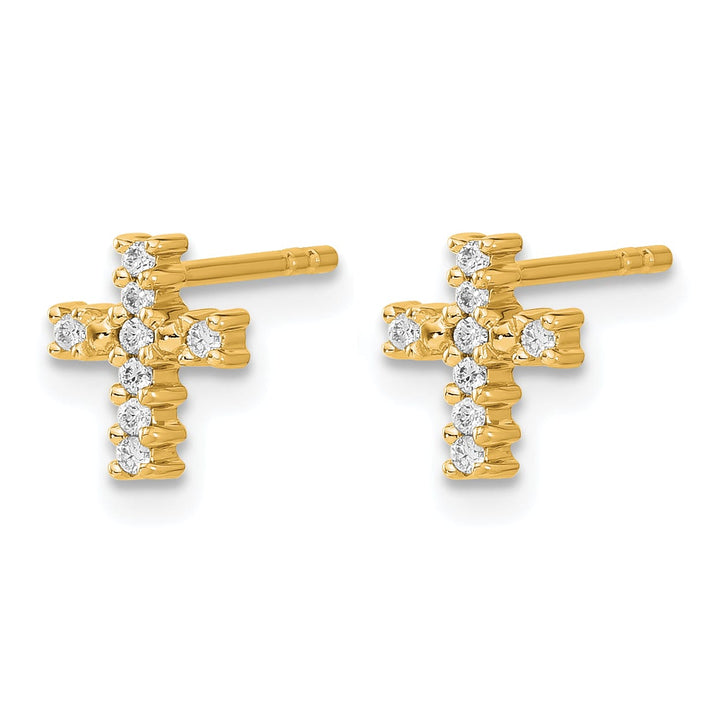 14K Yellow Gold Polished 1/10 carat Diamond Small Cross Post Earrings