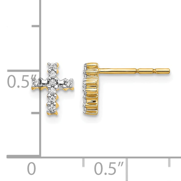 14K Yellow Gold Polished 1/10 carat Diamond Small Cross Post Earrings