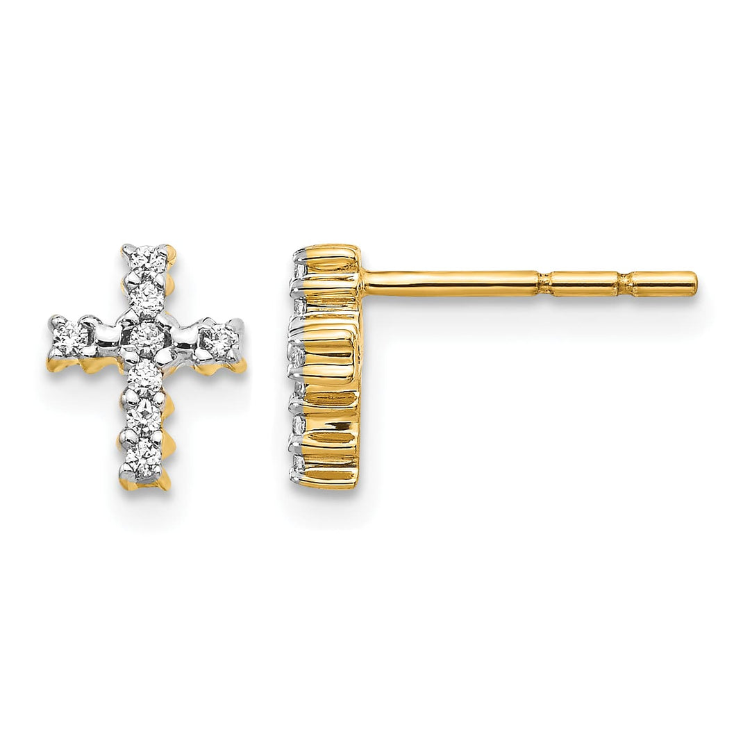 14K Yellow Gold Polished 1/10 carat Diamond Small Cross Post Earrings