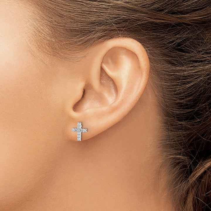14K White Gold Polished 1/15 carat Diamond Cross Post Earrings