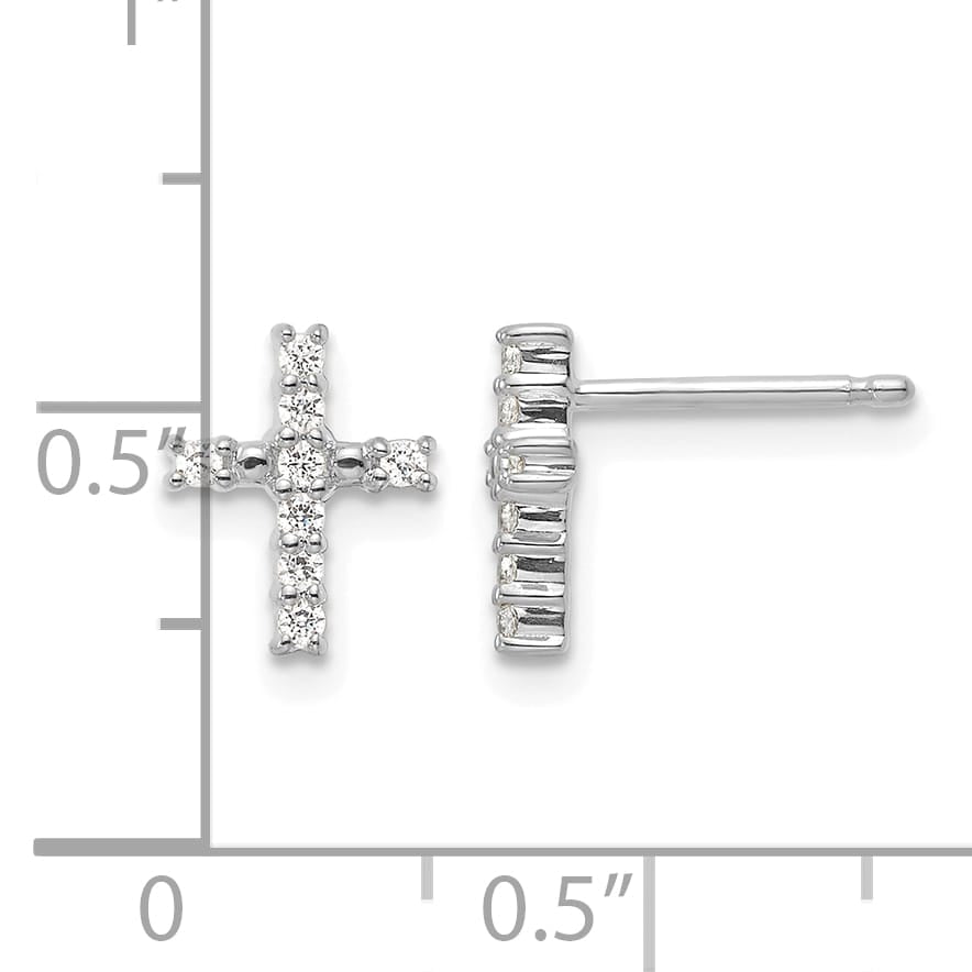 14K White Gold Polished 1/15 carat Diamond Cross Post Earrings