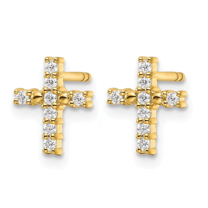 14K Yellow Gold Polished 1/15 carat Diamond Cross Post Earrings