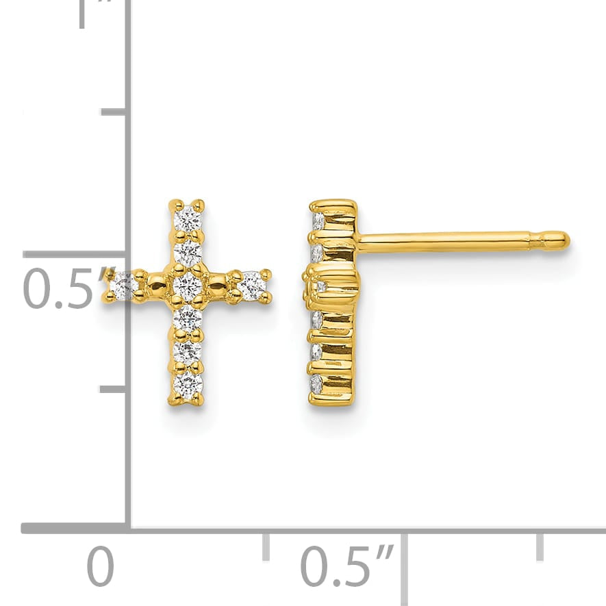 14K Yellow Gold Polished 1/15 carat Diamond Cross Post Earrings