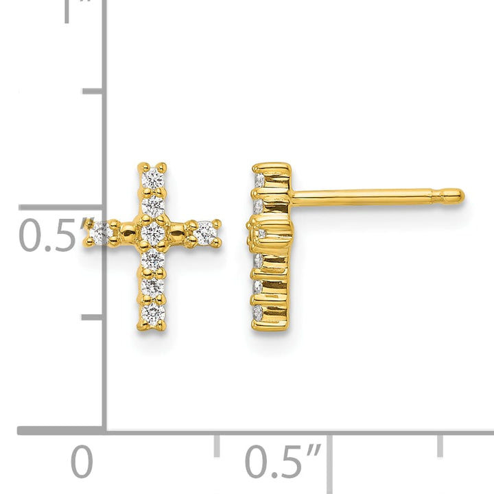 14K Yellow Gold Polished 1/15 carat Diamond Cross Post Earrings