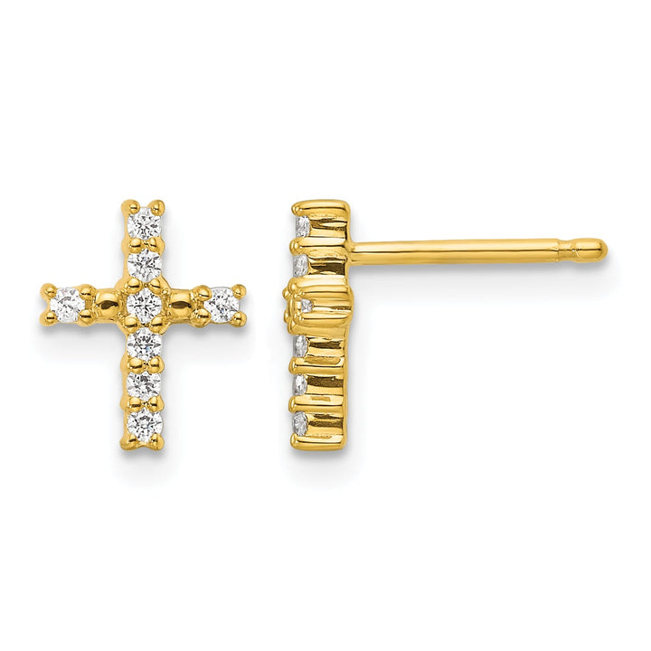 14K Yellow Gold Polished 1/15 carat Diamond Cross Post Earrings