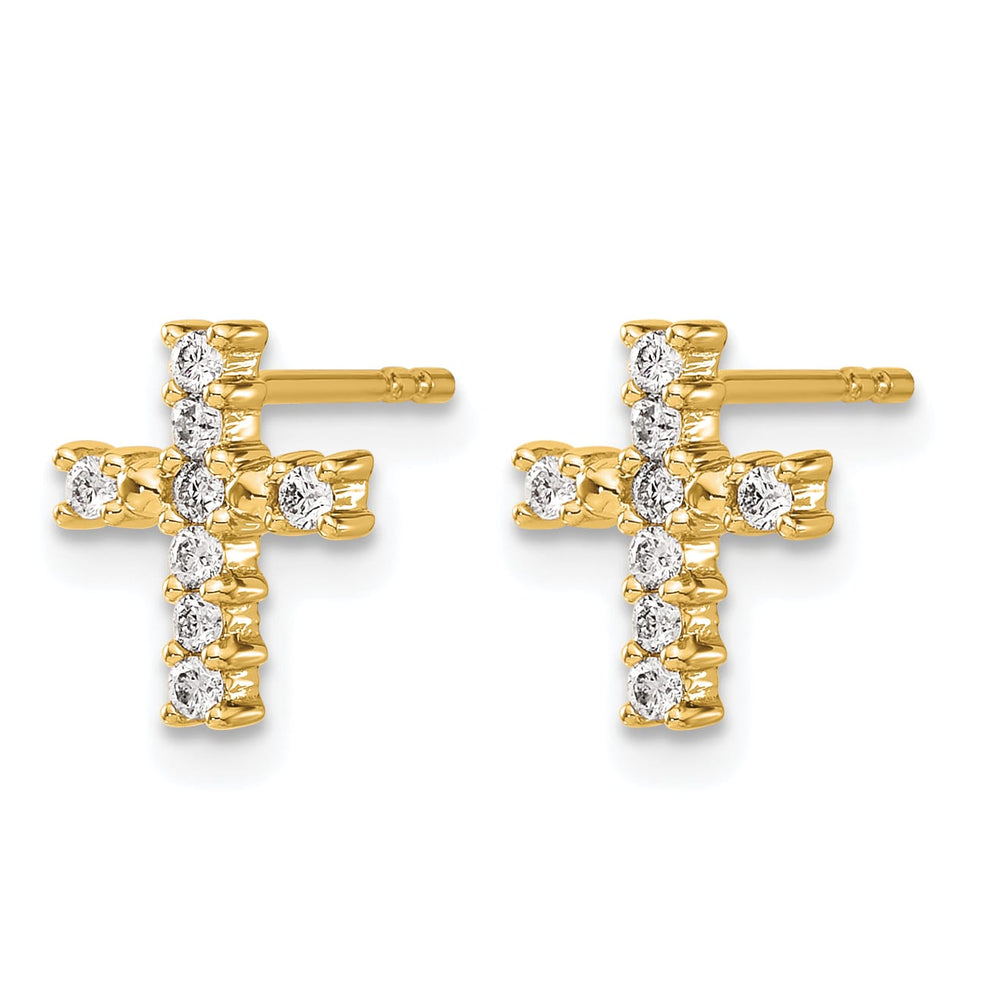 14K Yellow Gold Polished 1/5 carat Diamond Cross Post Earrings
