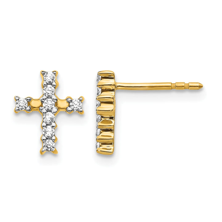 14K Yellow Gold Polished 1/5 carat Diamond Cross Post Earrings