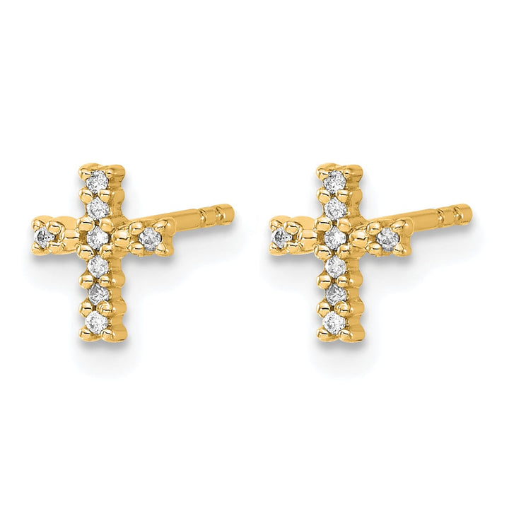 14K Yellow Gold 1/20 carat Diamond Small Cross Post Earrings