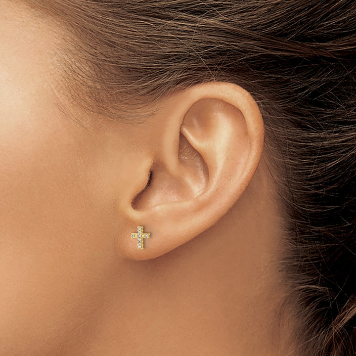 14K Yellow Gold 1/20 carat Diamond Small Cross Post Earrings