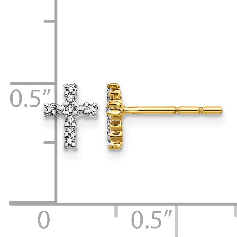 14K Yellow Gold 1/20 carat Diamond Small Cross Post Earrings