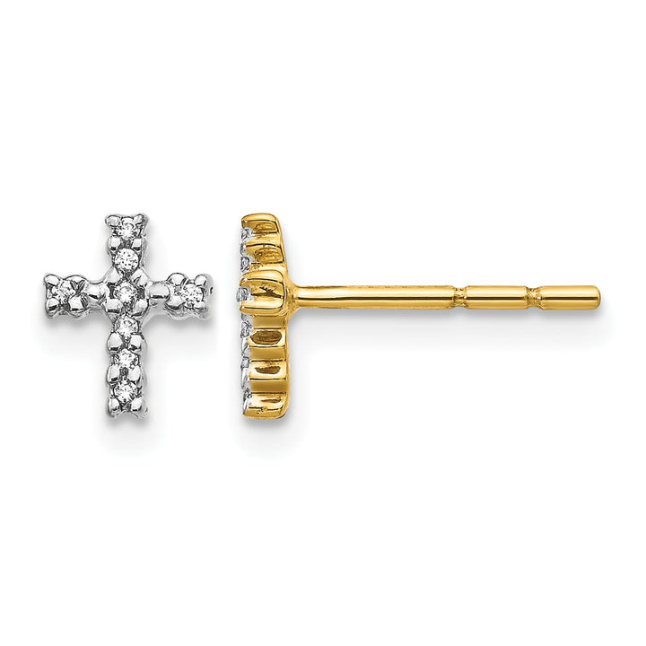 14K Yellow Gold 1/20 carat Diamond Small Cross Post Earrings
