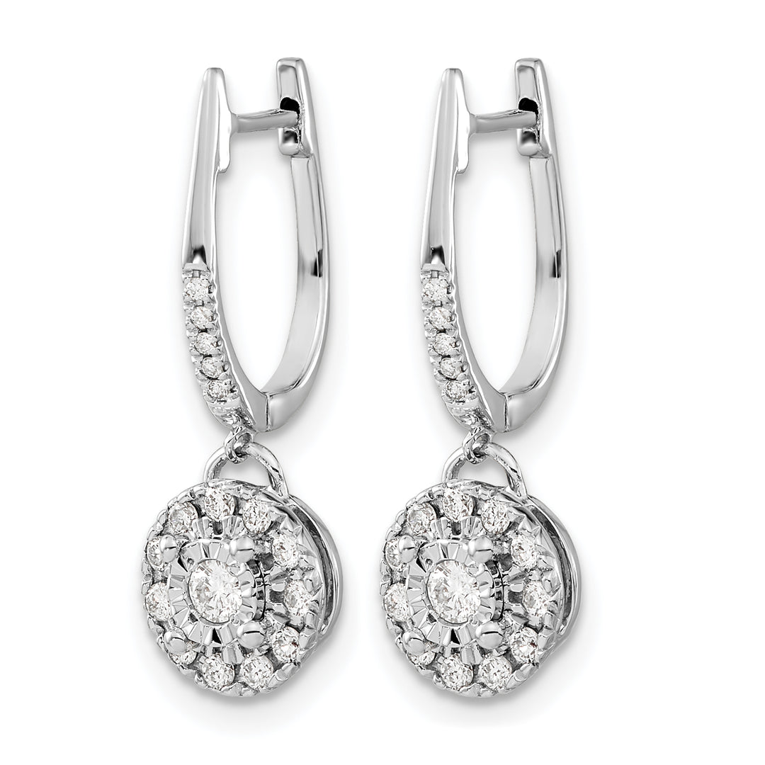 14k White Gold 1/3 CT Diamond Cluster Dangle Hinged Hoop Earrings