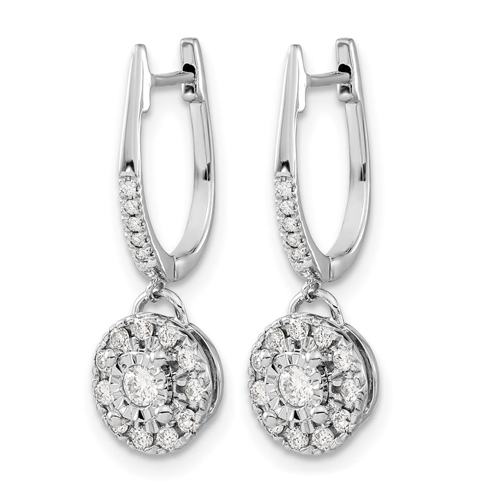14k White Gold 1/3 CT Diamond Cluster Dangle Hinged Hoop Earrings