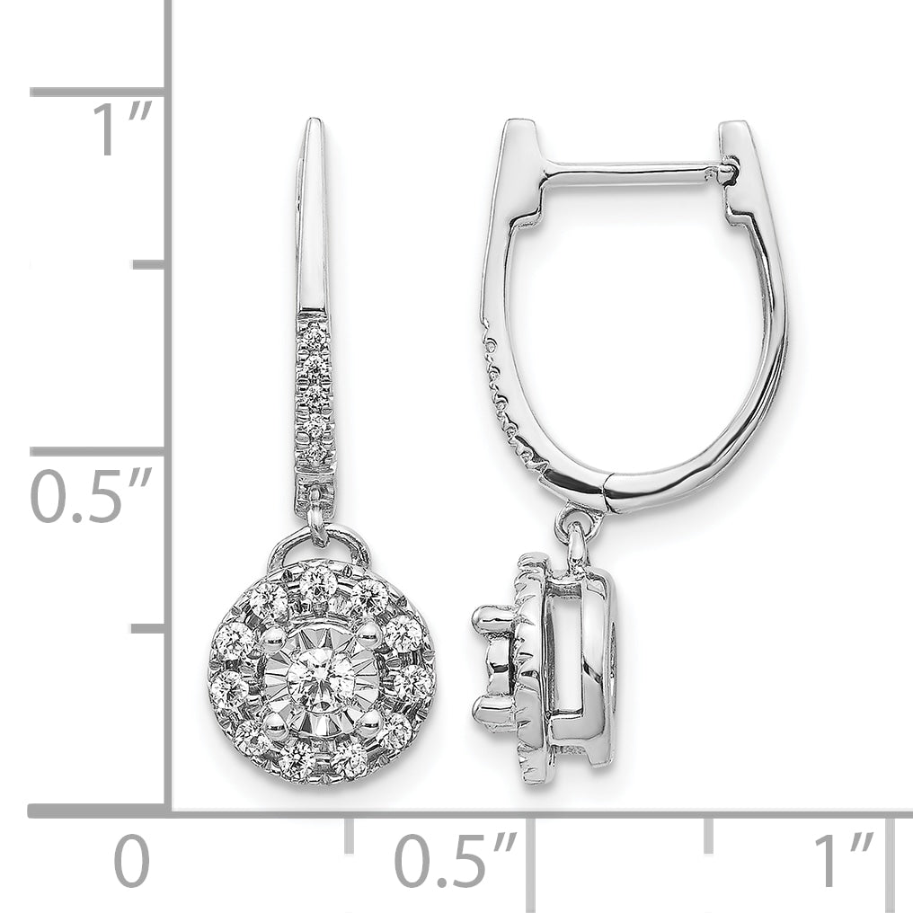 14k White Gold 1/3 CT Diamond Cluster Dangle Hinged Hoop Earrings