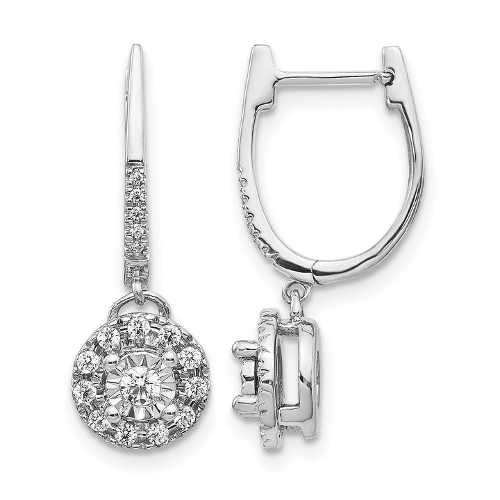 14k White Gold 1/3 CT Diamond Cluster Dangle Hinged Hoop Earrings