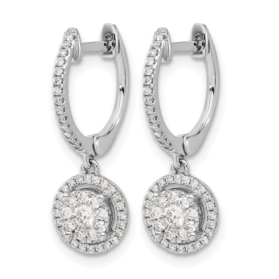 14k White Gold 1/2 CT Diamond Cluster Hinged Hoop Earrings