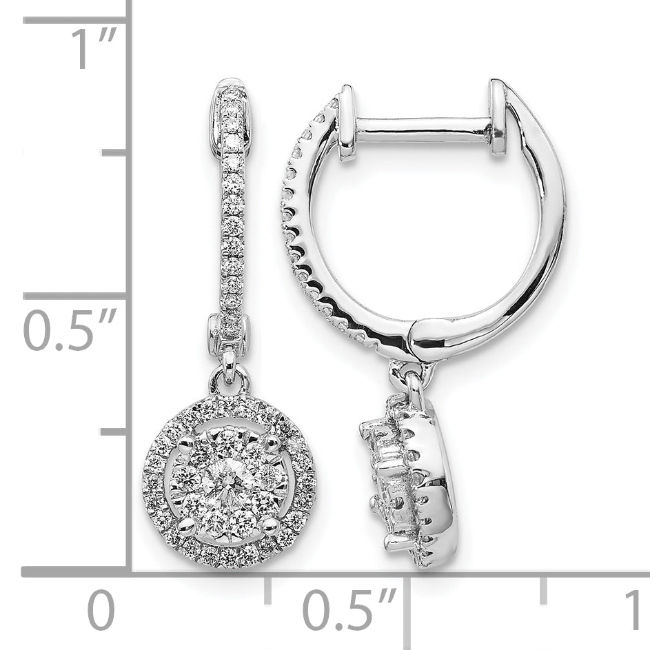 14k White Gold 1/2 CT Diamond Cluster Hinged Hoop Earrings