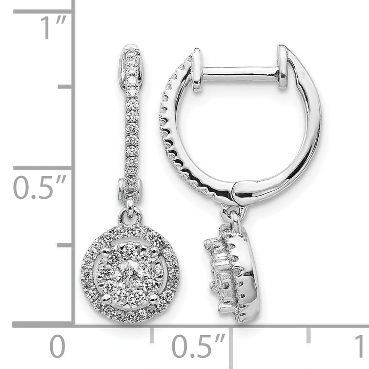 14k White Gold 1/2 CT Diamond Cluster Hinged Hoop Earrings