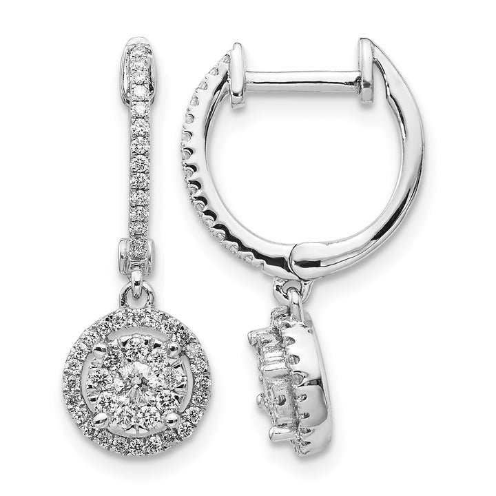 14k White Gold 1/2 CT Diamond Cluster Hinged Hoop Earrings