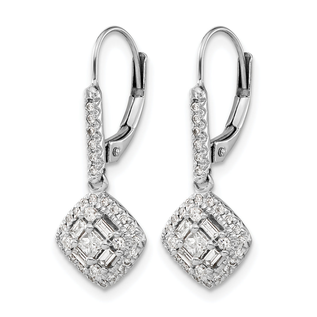 14k White Gold 1/2 CT Diamond Square Cluster Leverback Earrings